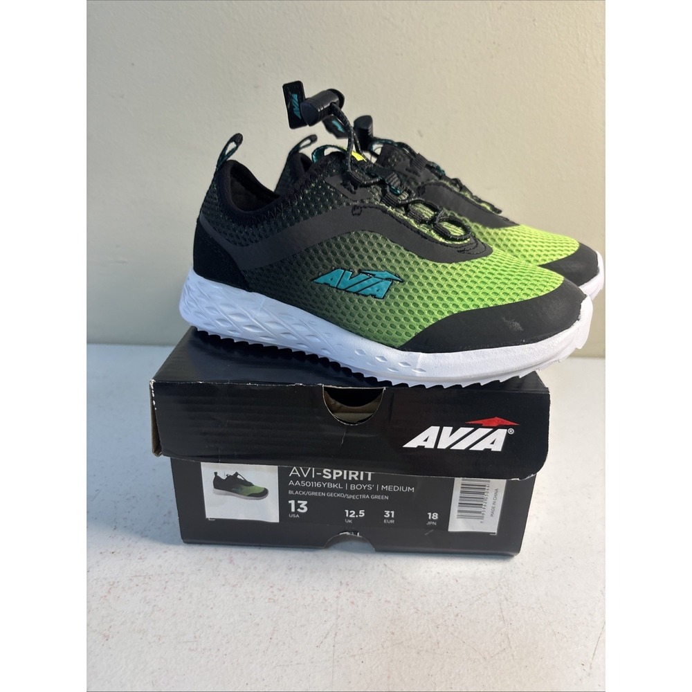 Avia Avi-Spirit Boys Shoes Black/Green Gecko /Spectra Reflective Size 13 NEW NIB